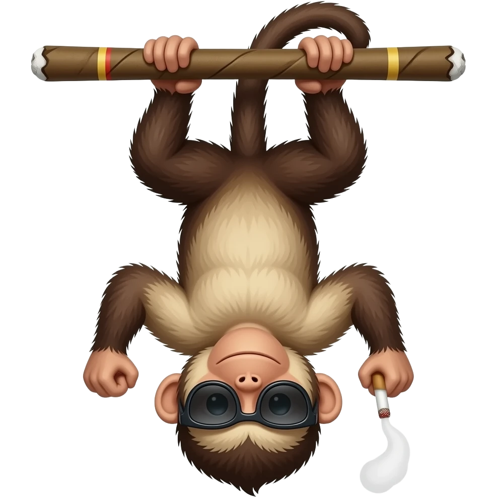 capuchin monkey hanging upside down wearing Sunglasses smoking a blunt emoji