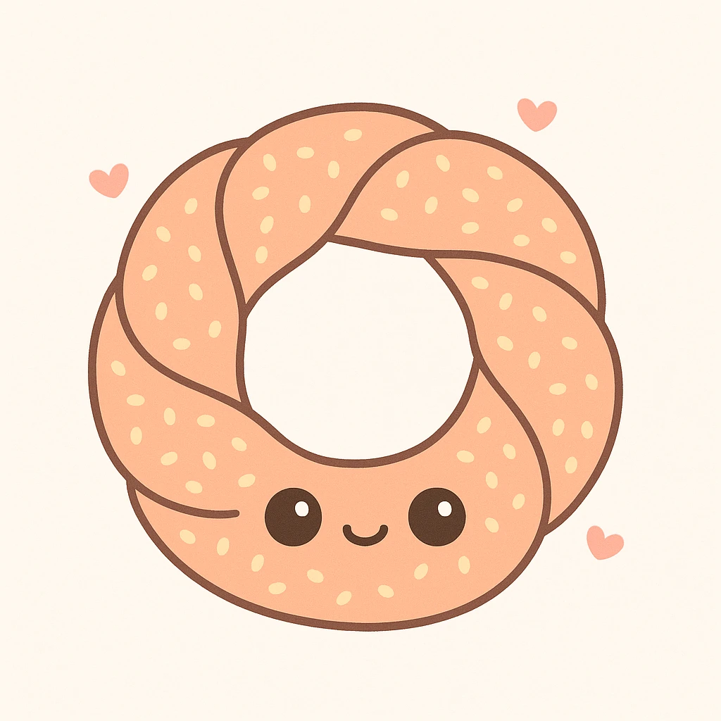 a simit, Turkish sesame bagel, cute cartoon style, kawaii emoji