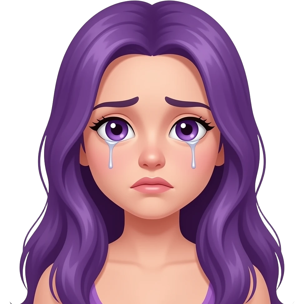 sexy girl with long purple hair and purple eyes is very sad emoji