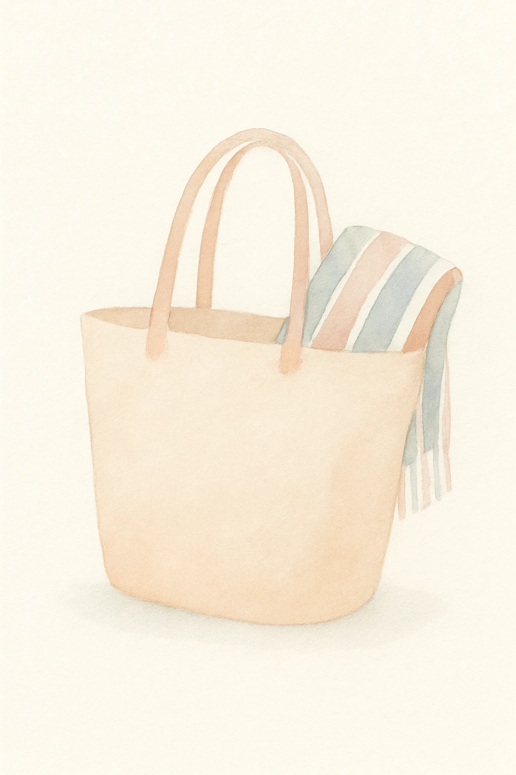 summer bag, soft pastel colors, gentle shadows, with a beach towel peeking out emoji