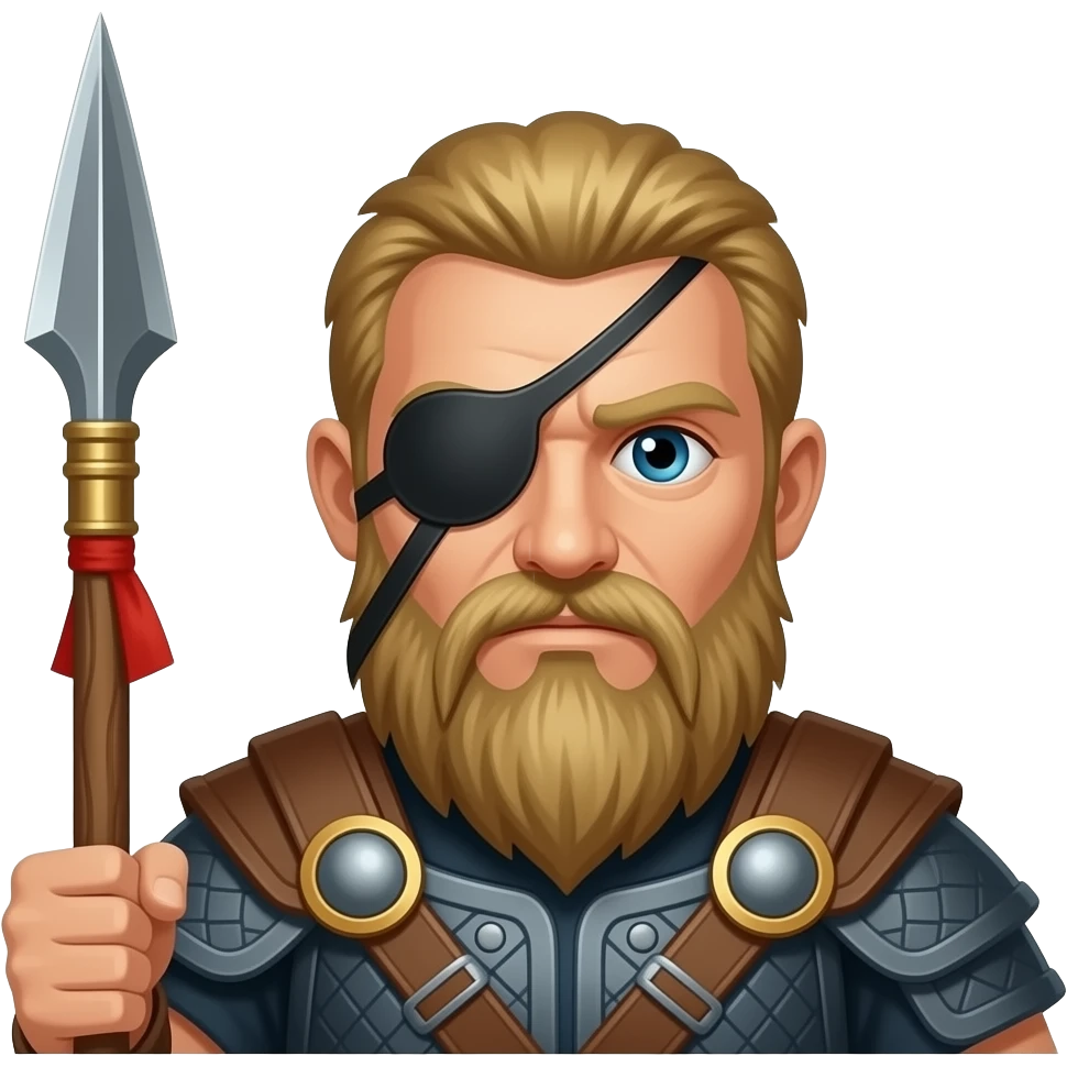 Odin with one eye cowerd with eye patch  and a spear emoji