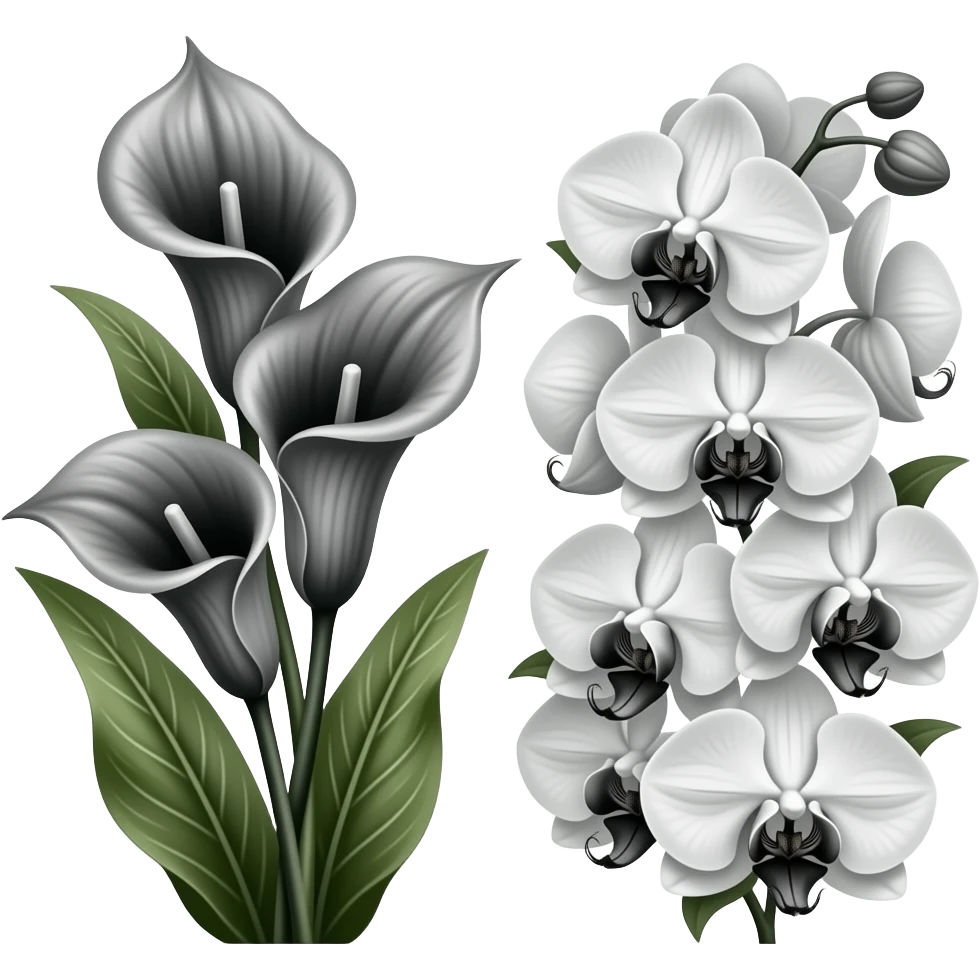 Black and white calalilly and orchids emoji