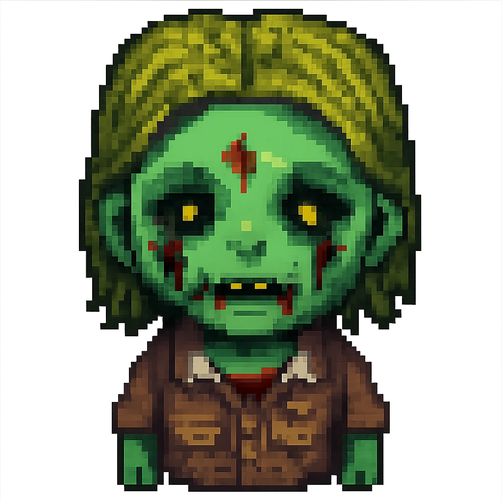 Make the female zombie's skin green, keep the original style exactly as is, no background. emoji
