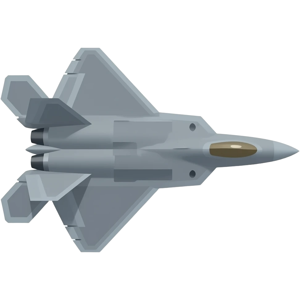 Simple vector emoji of a military stealth jet F-22, sharp edges, flat design, grey color, isolated on white emoji