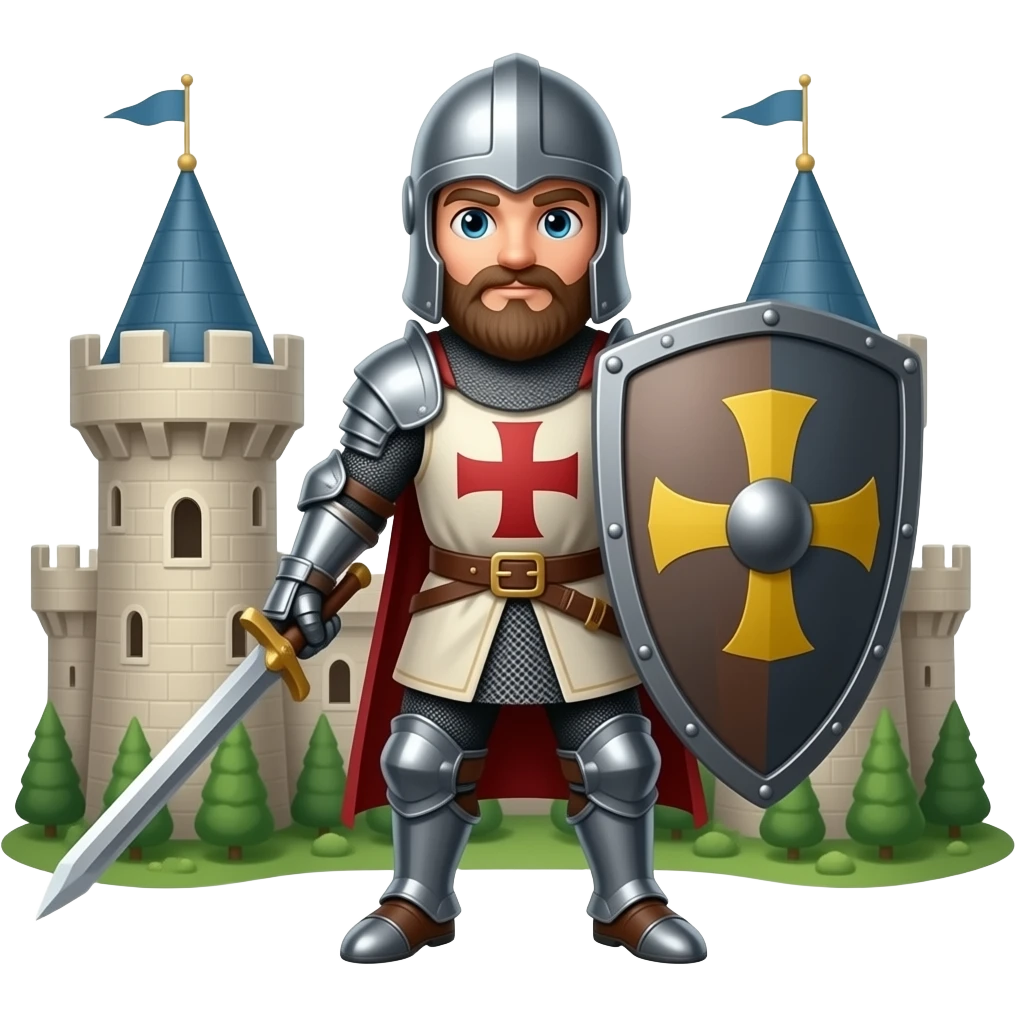 Un caballero templario con escudo defendiendo un castillo emoji