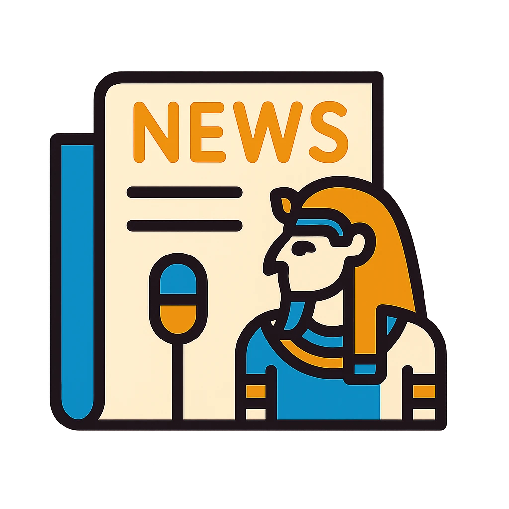 Ancient Egypt themed 'News' icon, blue and orange colors, modern style, clear symbolism emoji