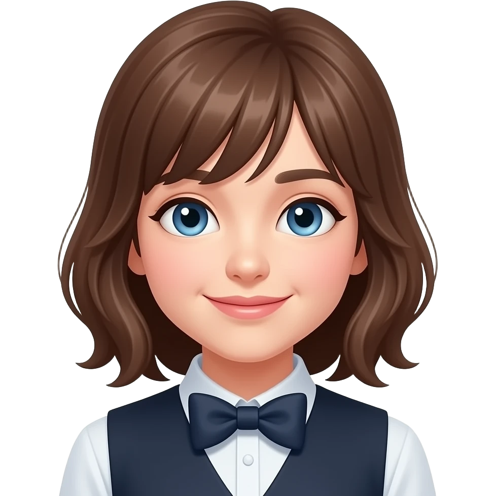 Brown hair blue eyes bow emoji