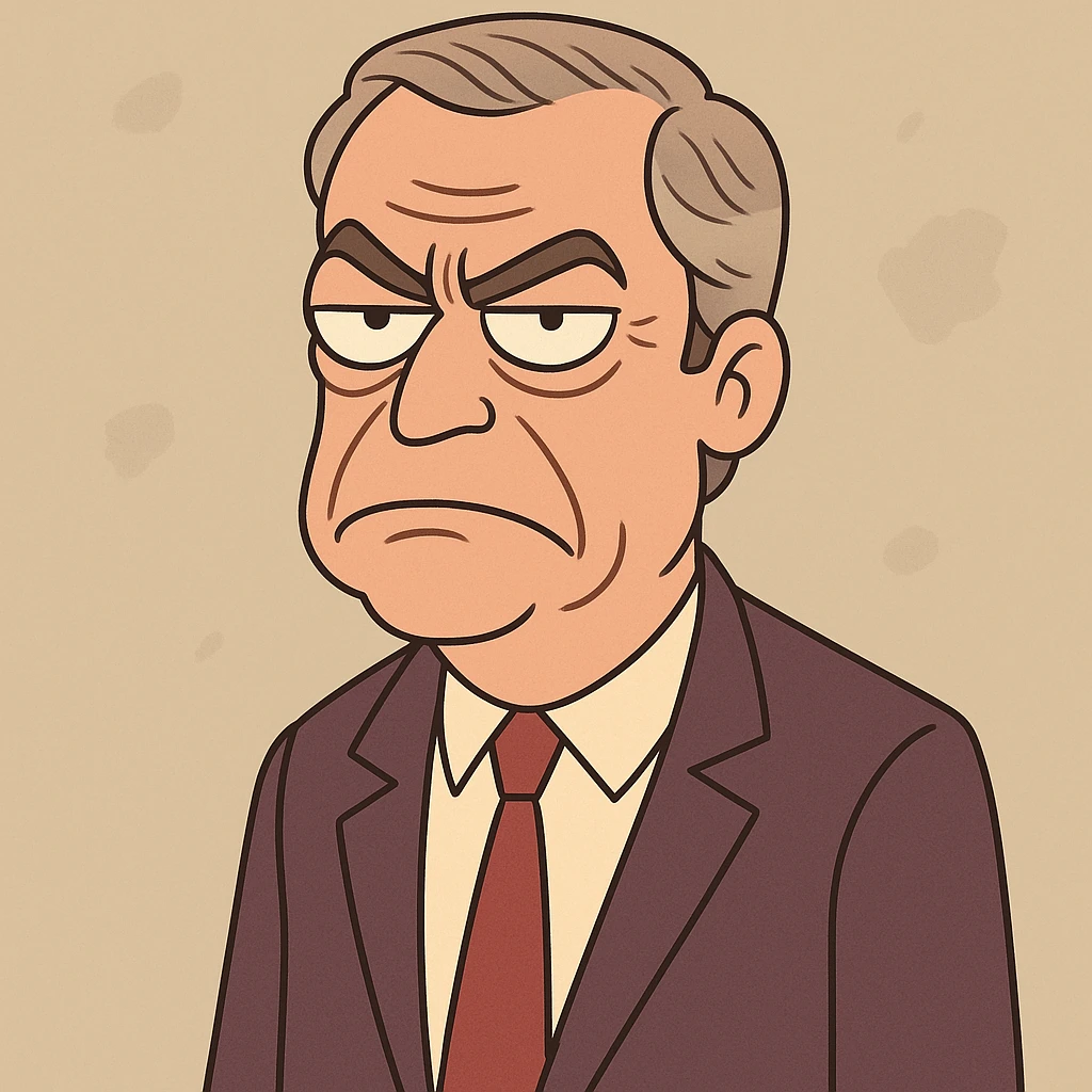 Nigel Farage looking grumpy, simple cartoon style emoji