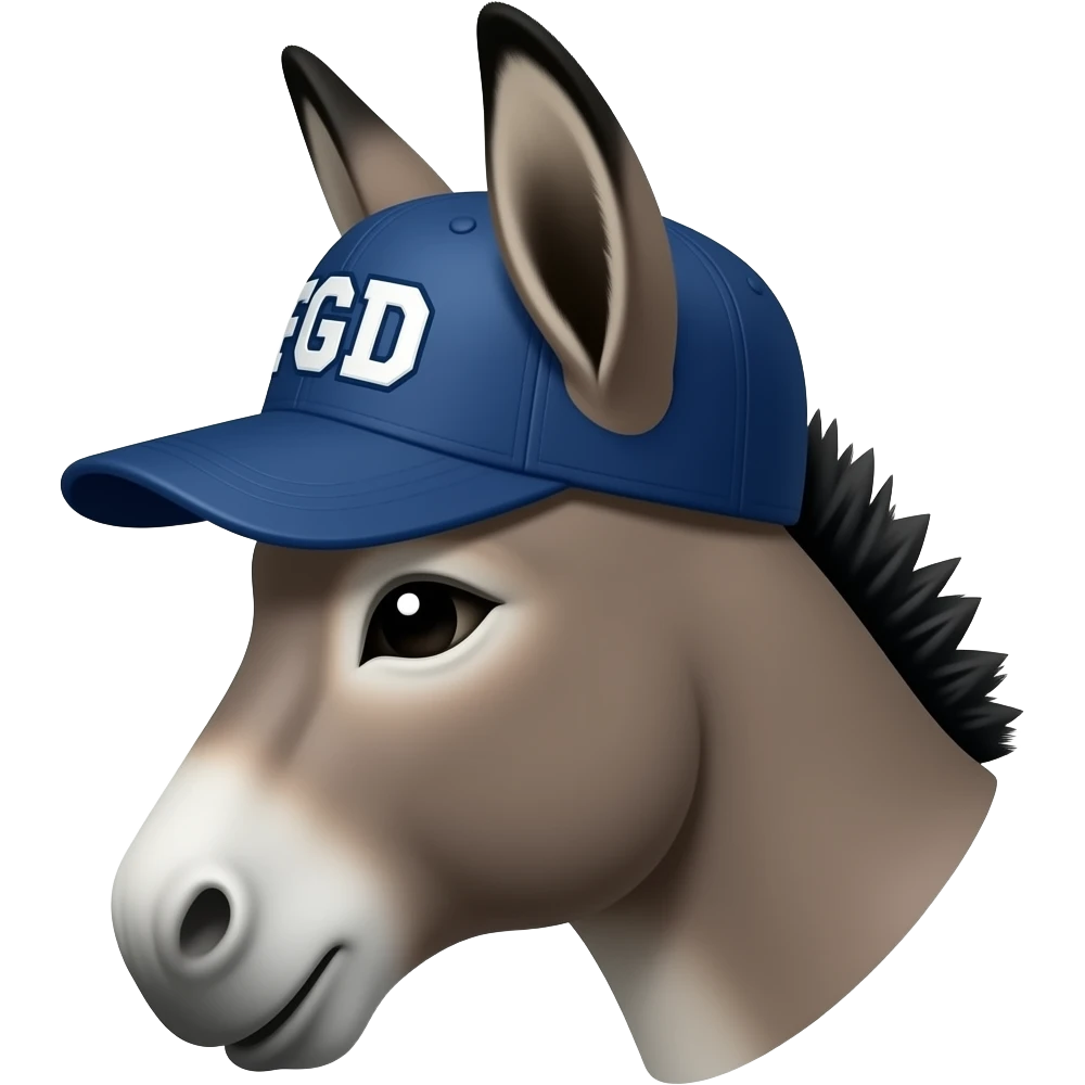 Donkey profile wearing a baseball cap with the letters FGD emoji