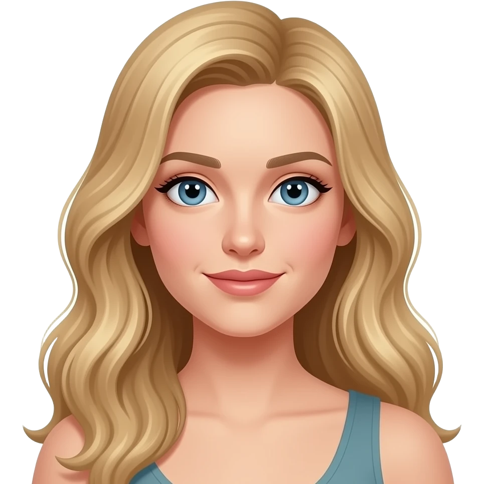 woman, blue eyes, late twenties, blonde hair, long wavy hair emoji