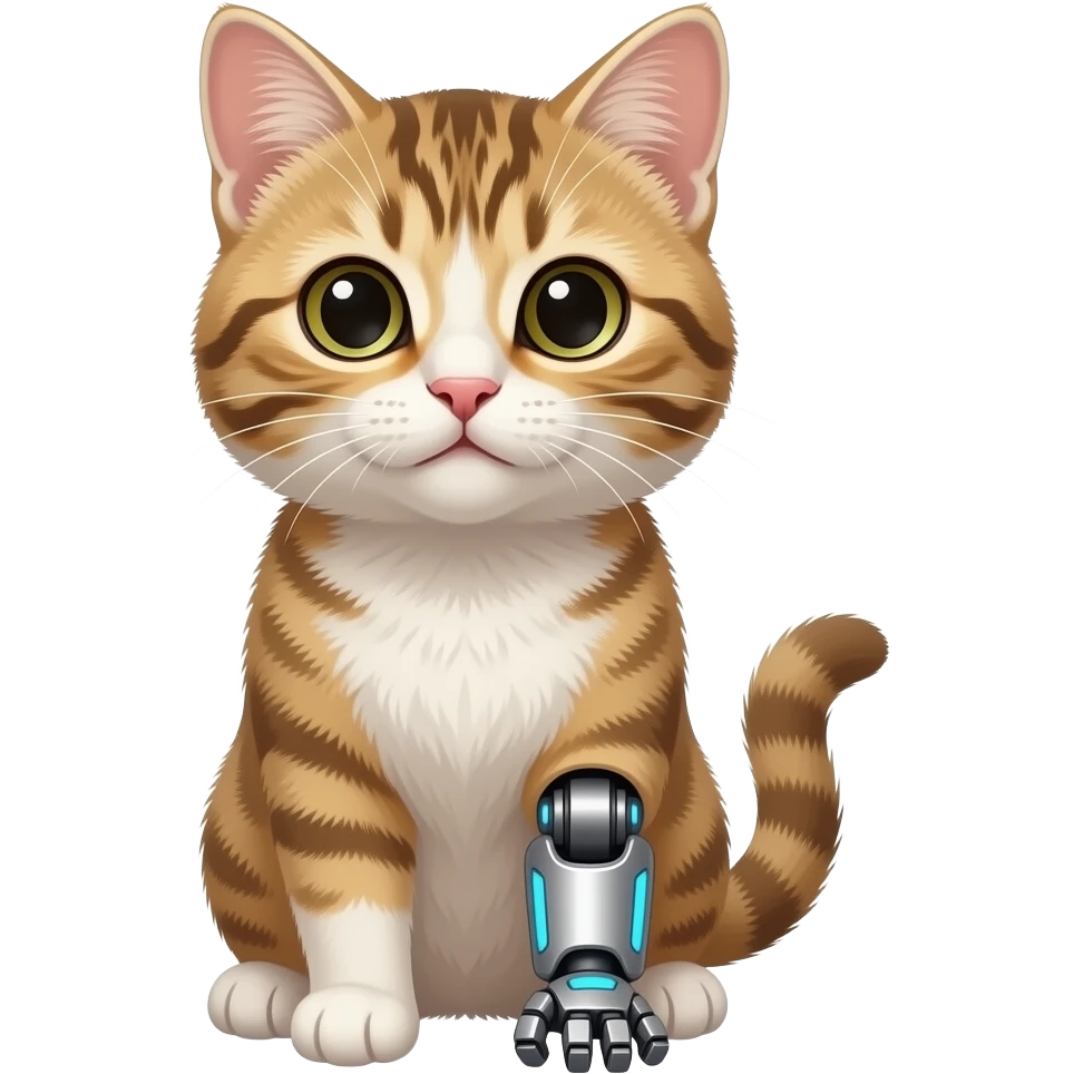 kitten with a robotic left front leg emote facing us emoji