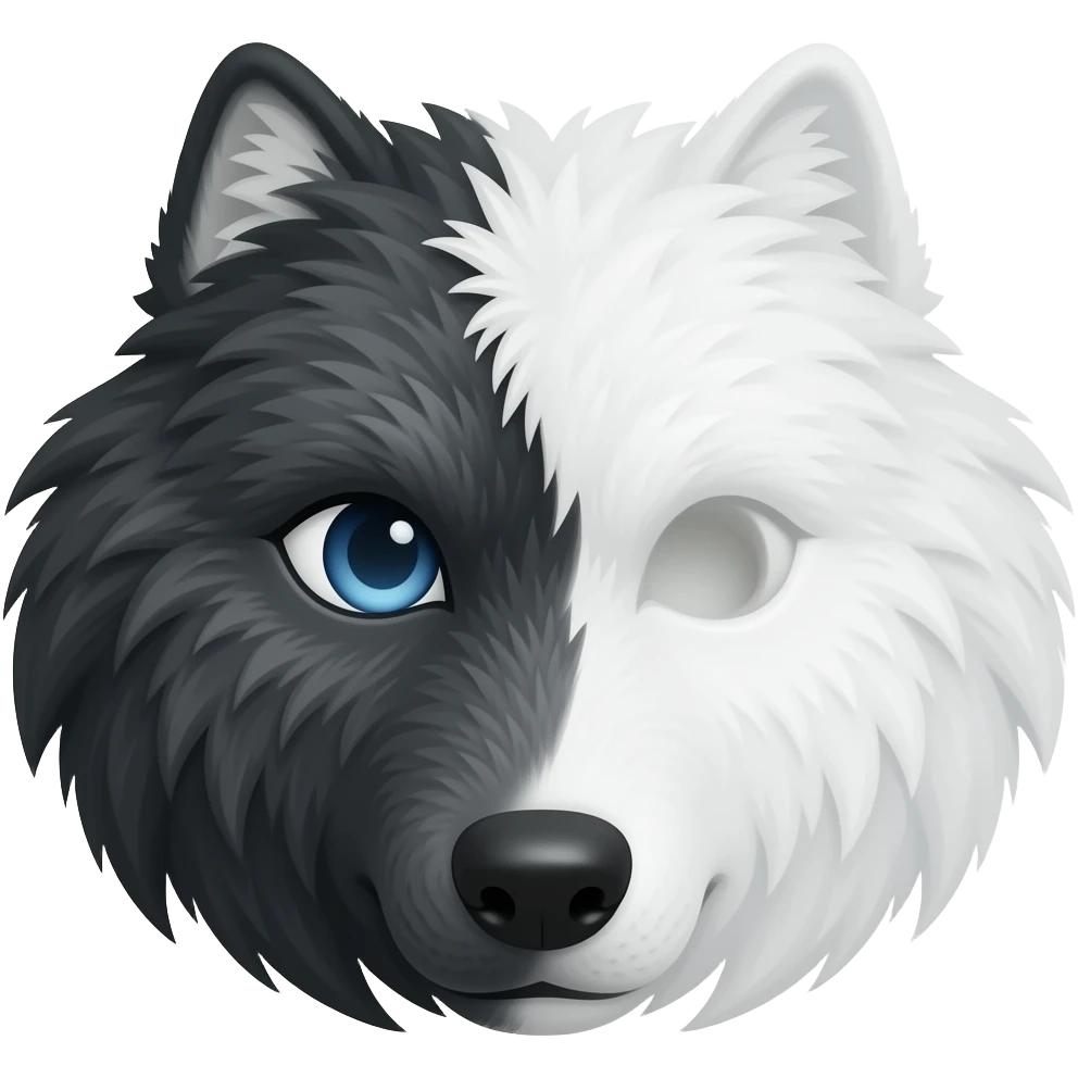Black half white wolf tail emoji