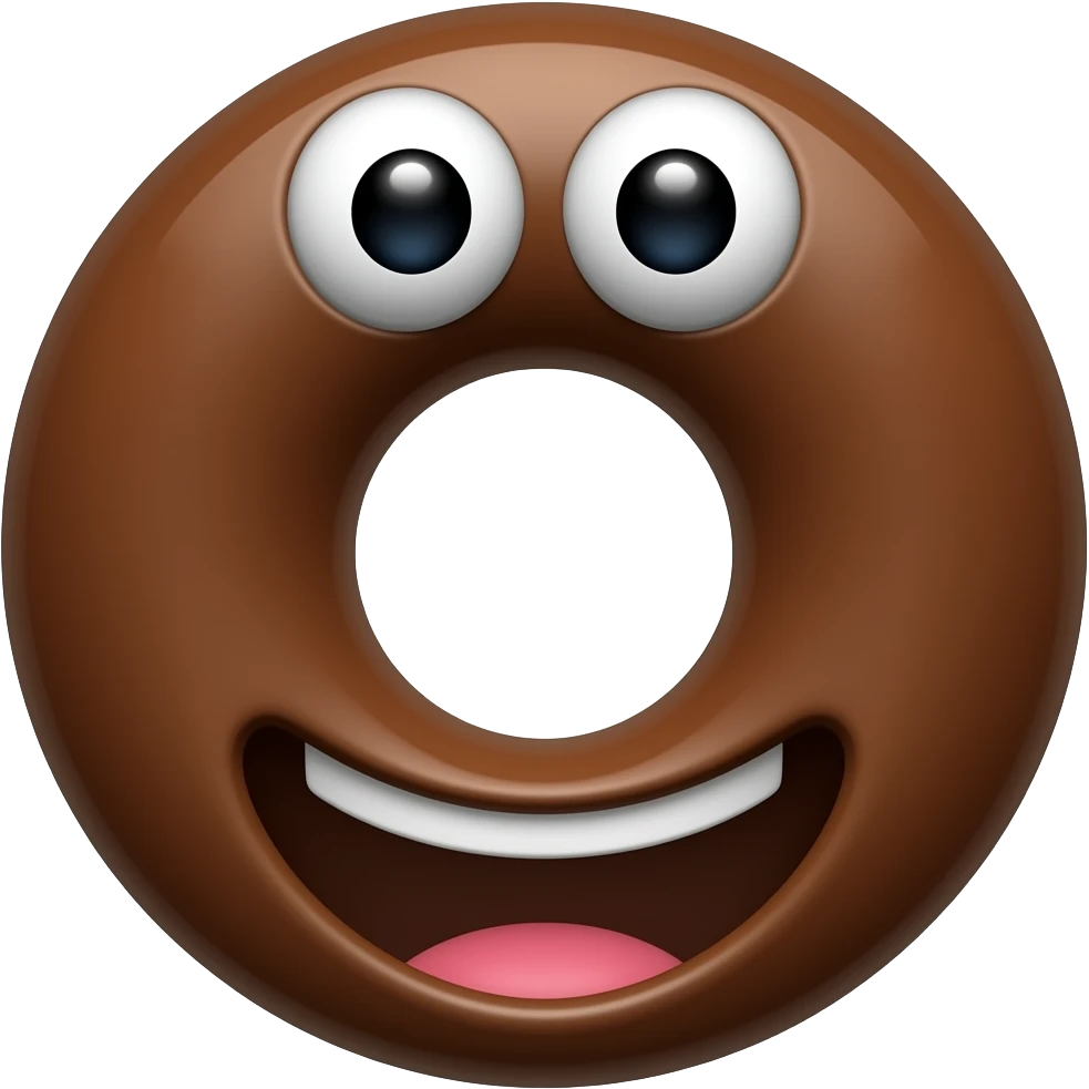 a brown chocolate hoop with some simple rough texture with fun emoji eyes and open mouth emoji