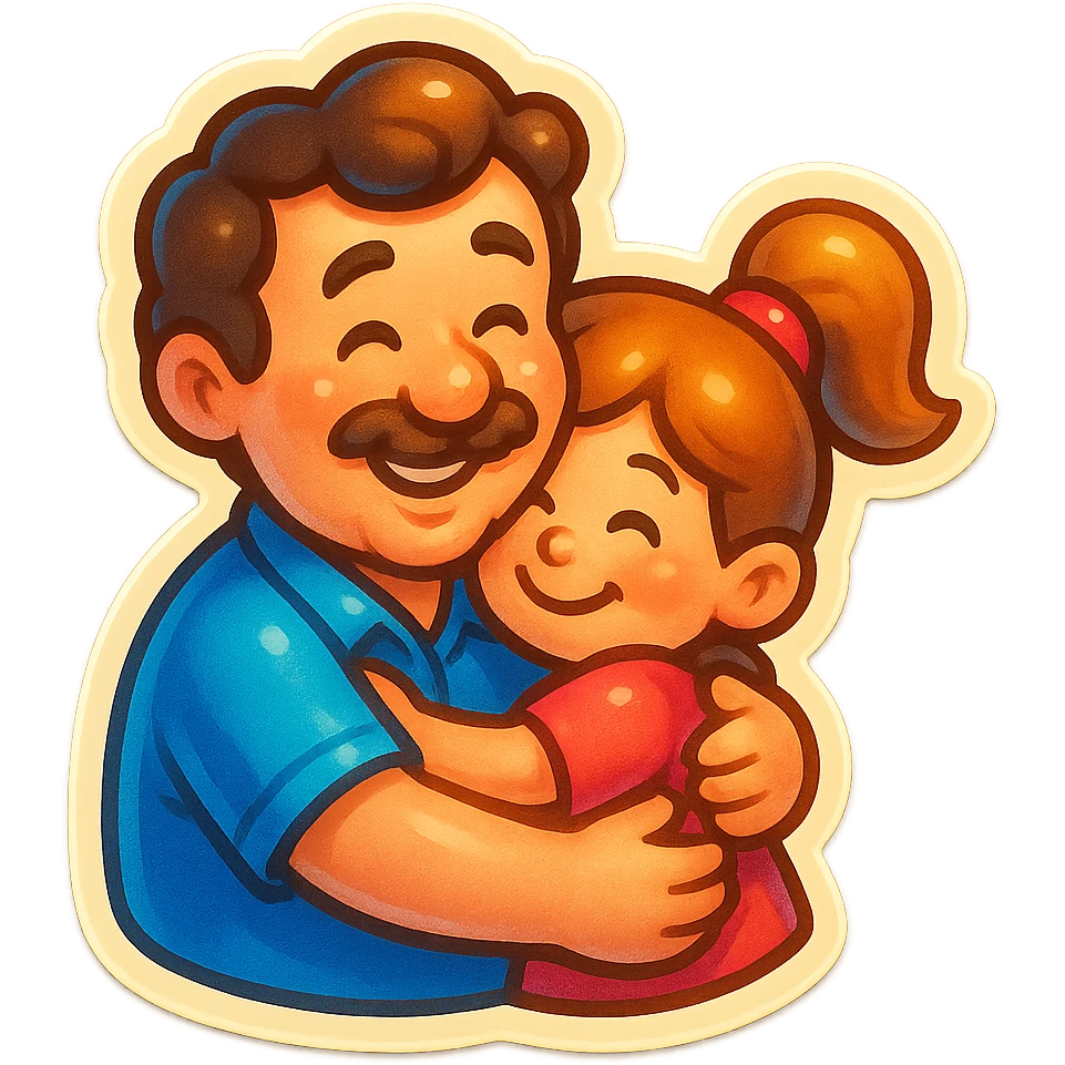 dad and daughter hugging, sticker style, cheerful and cute emoji