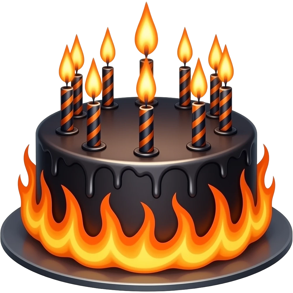 Gothic brithday cake on fire emoji