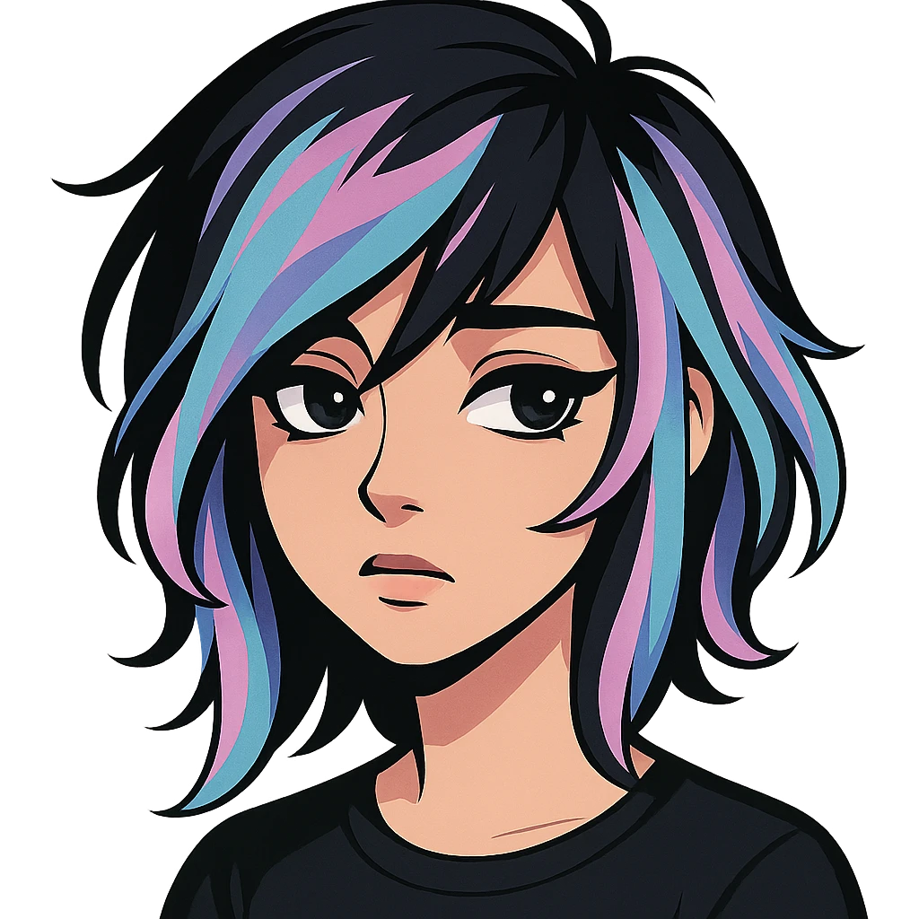 emo girl profile, pastel streaks in hair emoji