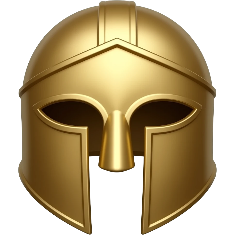 simple flat emoji of a Mycenaean Greek helmet, golden bronze color, rounded dome, forward-curved cheek guards, narrow eye openings, central crest ridge, solid colors, minimal design, no shading emoji