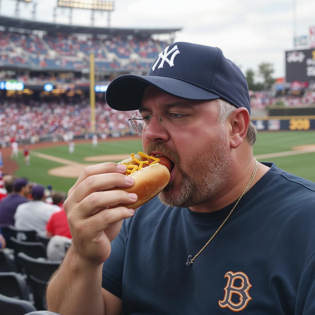 man eating a hot dog at a baseball game emoji