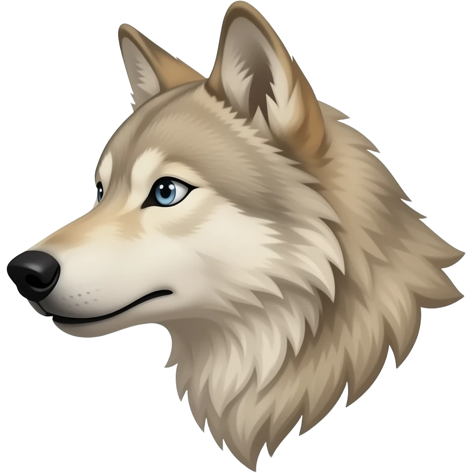 A little bit realistic handsome scary royal Adult alpha Beige wolf head very realistic Turn sideways light blue gray eyes emoji
