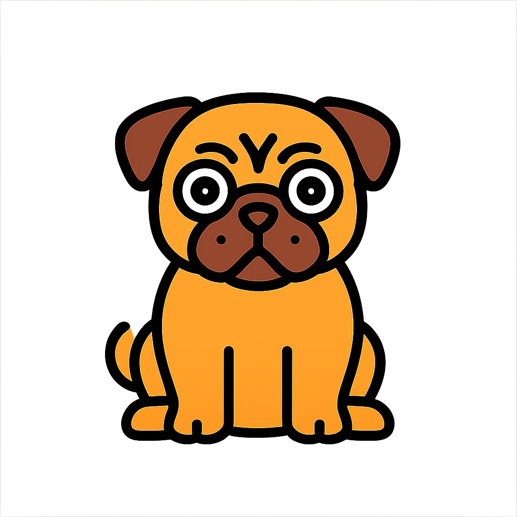 sitting pug with big eyes, color icon style, outlined in black emoji