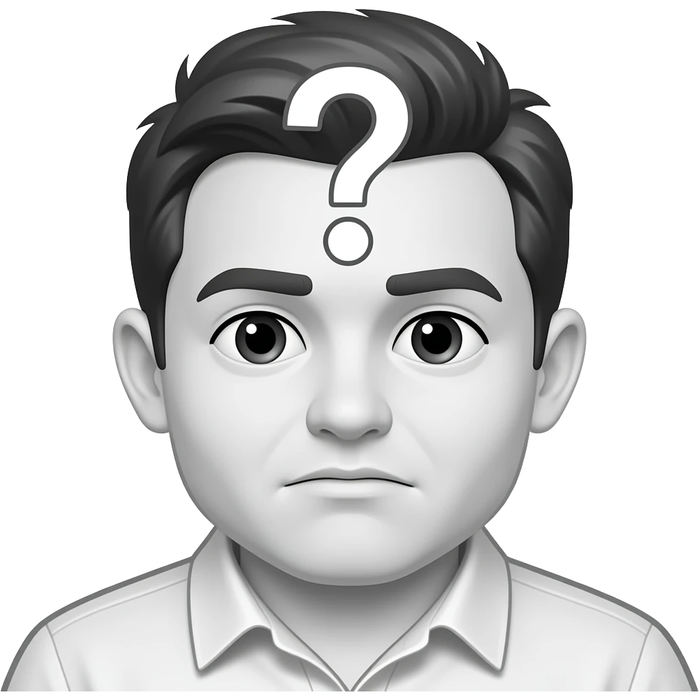Una persona con duda y un signo de interrogacion en la cabeza un dibujo sencillo a blanco y negro emoji