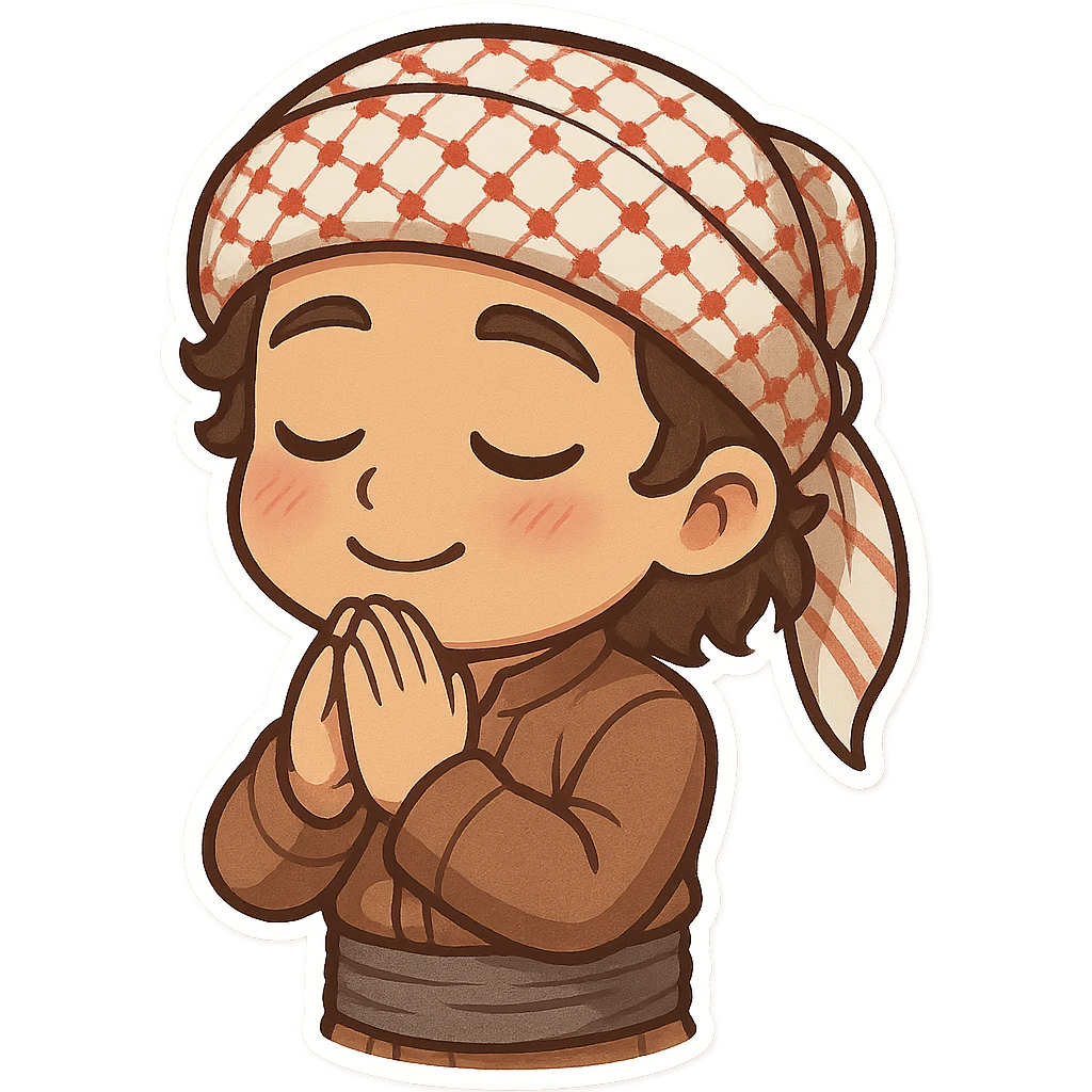 Kurdish sticker, wishful mood, cartoon style, Kurdish person in jamadani, eyes closed, making a wish, hands together, dreamy expression, no text emoji