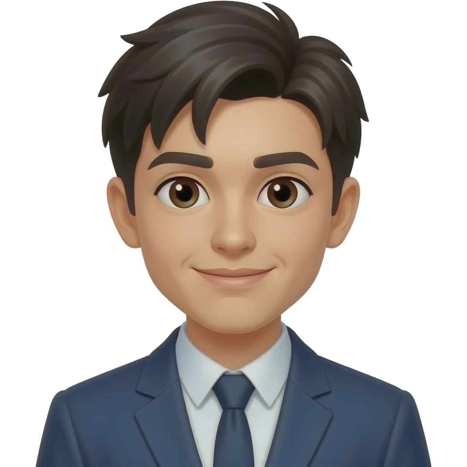 young looking college student black hair emoji