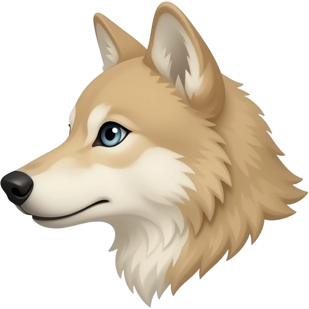 Realistic Turn sideways a beige wolfhead Turn sideways light blue gray eyes emoji