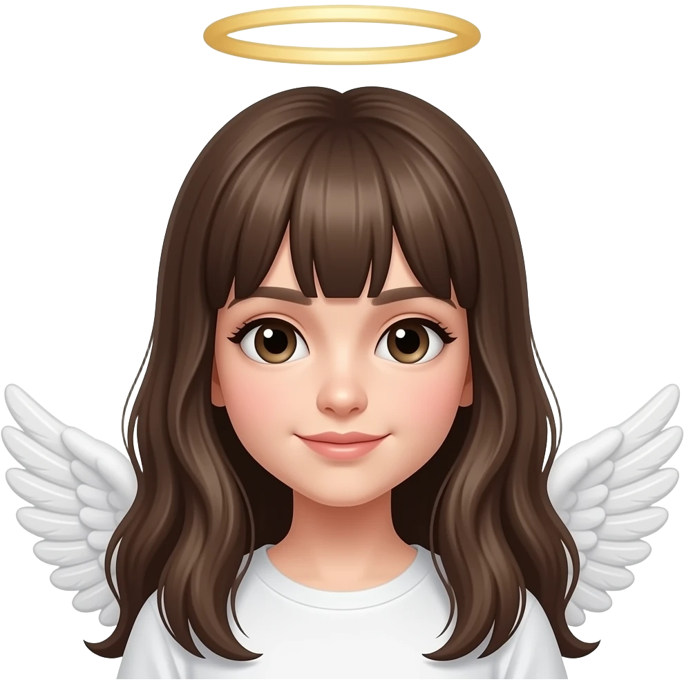 Long hair with bangs and angel halo on top of head emoji