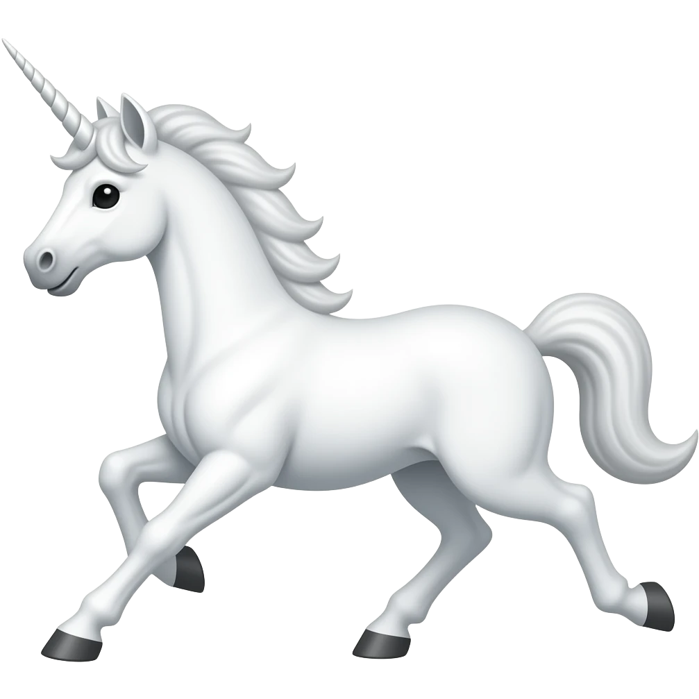Cartoon white unicorn like a horse runing emoji