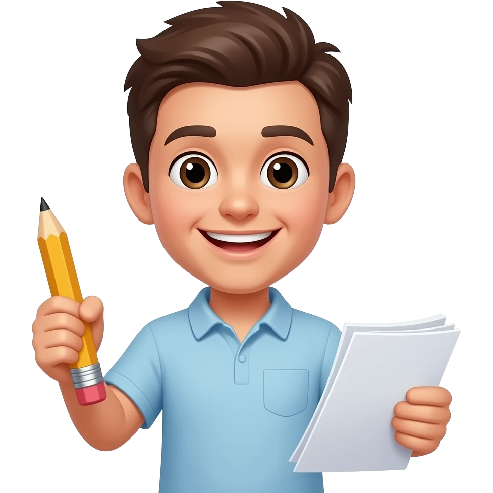 Tạo emoij cầm bút chì và giấy kèm biểu tượng cảm xúc emoji