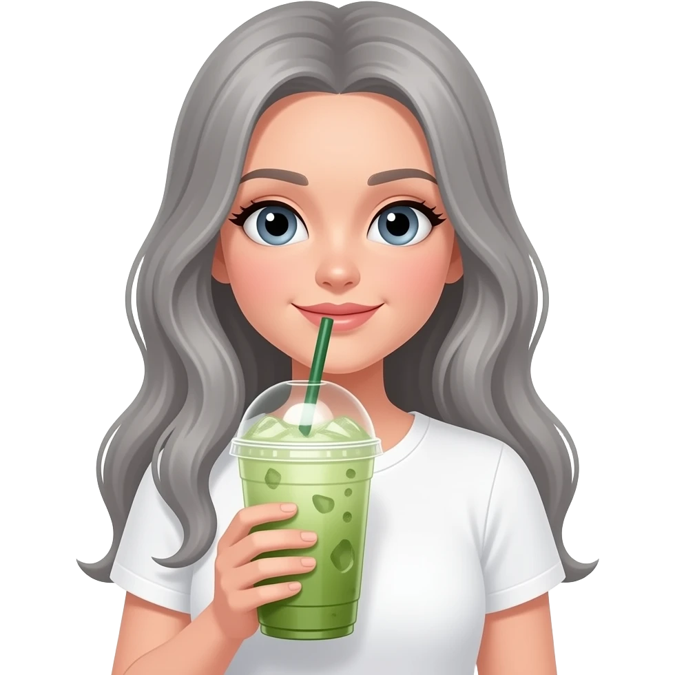 beautiful-blackeyed-girl,-long-gray-hair,-white-tshirt,-holding-large-iced matcha,-fov-90-degrees,-short-lighting,-l-usm,-cold-colors,-gilded-technique,-extremely-hyper-aesthetic,-absurdres emoji