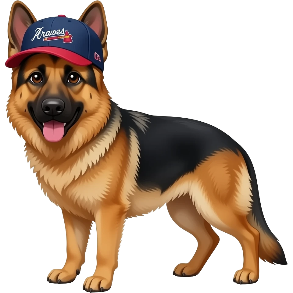 German shepherd  with Atlanta braves hat emoji