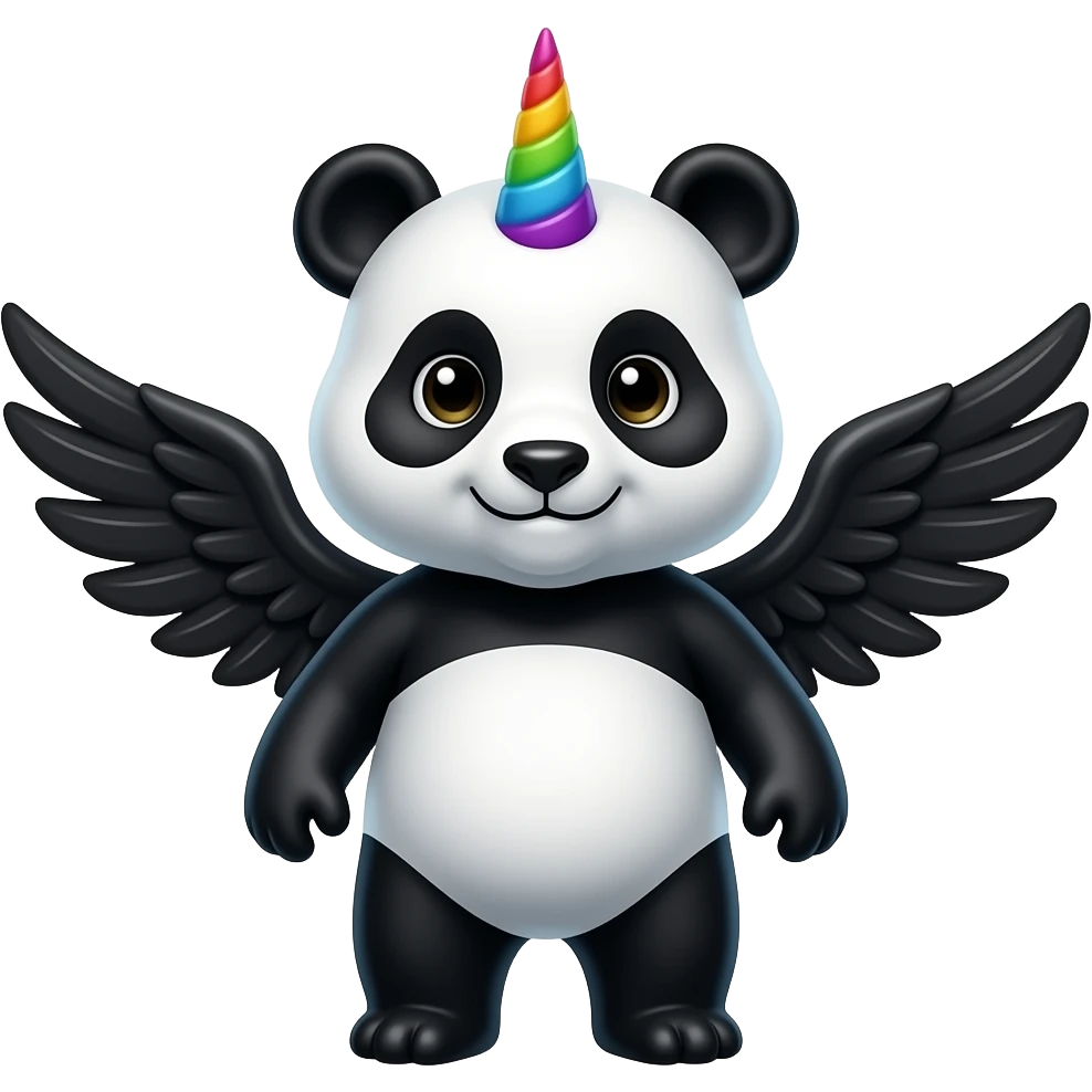 panda with rainbow unicorn horn and black wings emoji