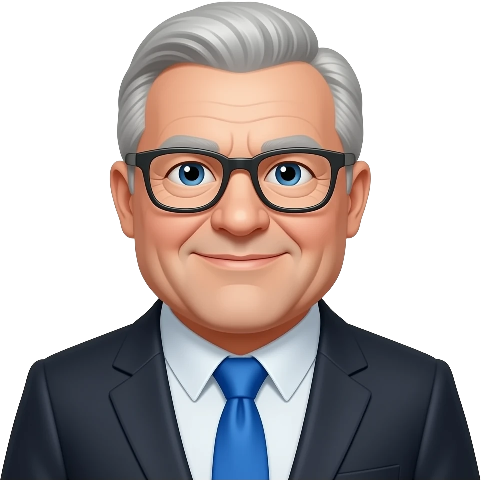 an old chubby wear glasses and vibrant blue tie emoji