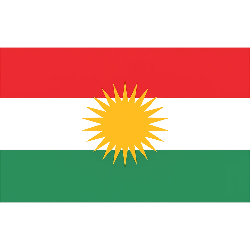 Create a simple and official Kurdistan flag exactly matching the reference image. No eyes, legs, or cartoon elements. No text or additional effects. The flag should have a transparent background, suitable for WhatsApp and Instagram use. emoji