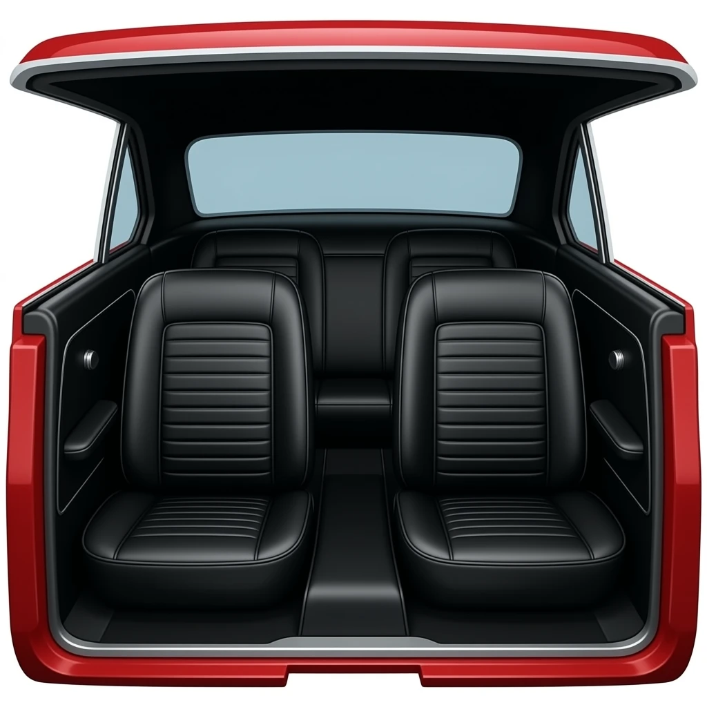black back seat of a red 1968 Ford Mustang coupe emoji