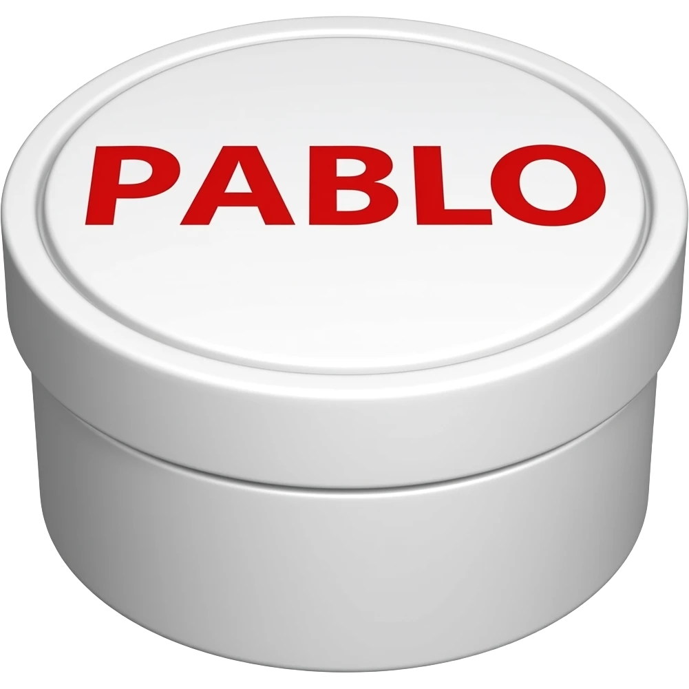 Bana bir yuvarlak beyaz kutu yap ve ustunde kırmızı yazilarnan PABLO yazsin emoji