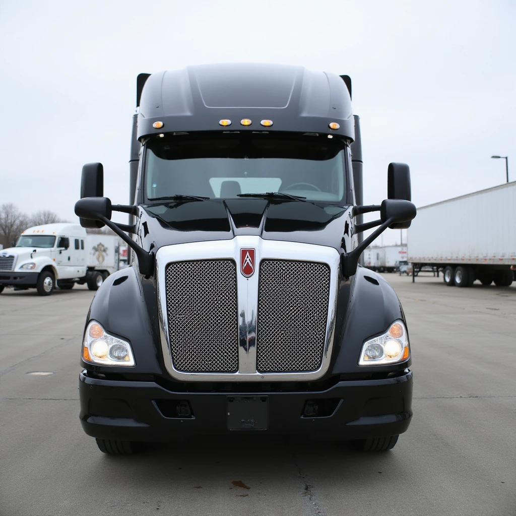 2025 Kenworth T680 semi truck, black, front view, realistic style emoji