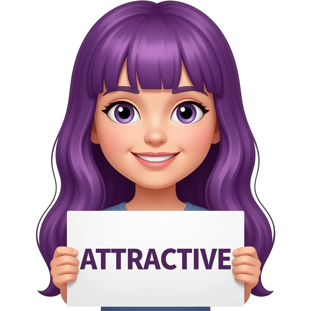 girl with long purple hair holding a ATTRACTIVE sign emoji