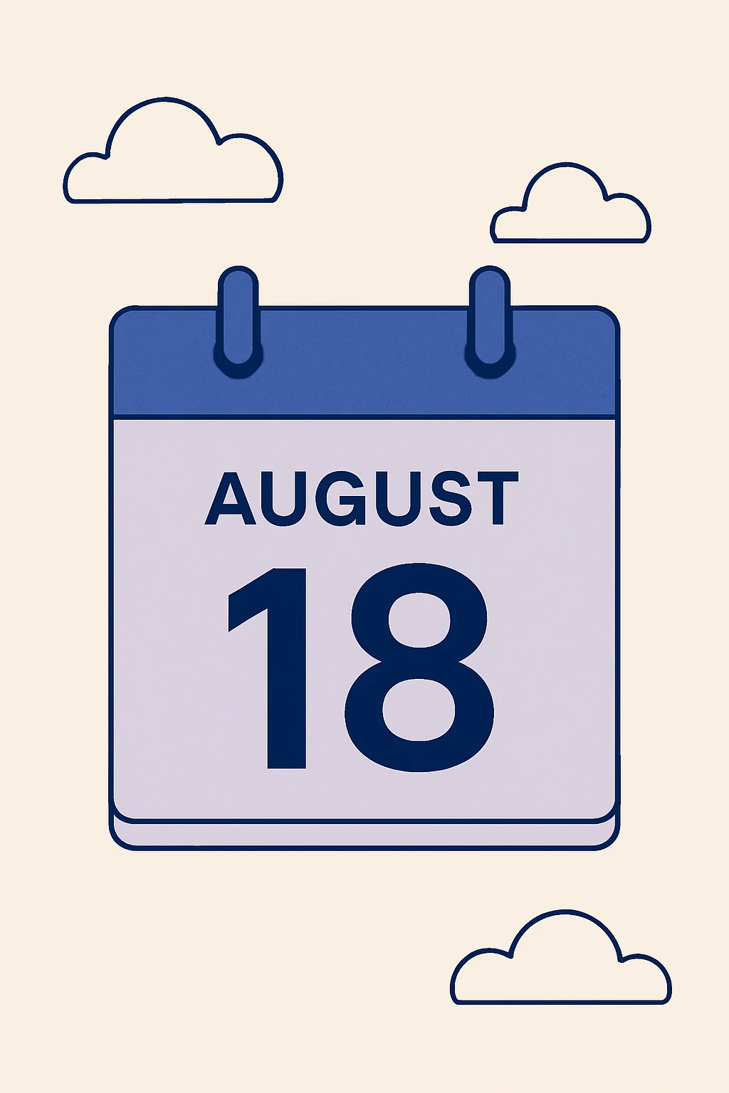 minimalist calendar block, date August 18, clean design emoji