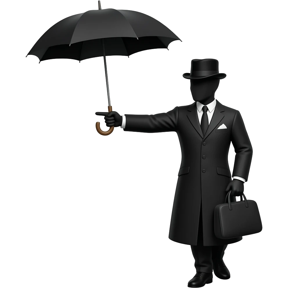 silhouette mary poppins style holding umbrella up above head and feet pointing out forwards emoji