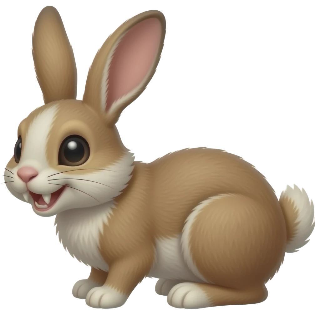 Brown and cream bunny with fangs emoji