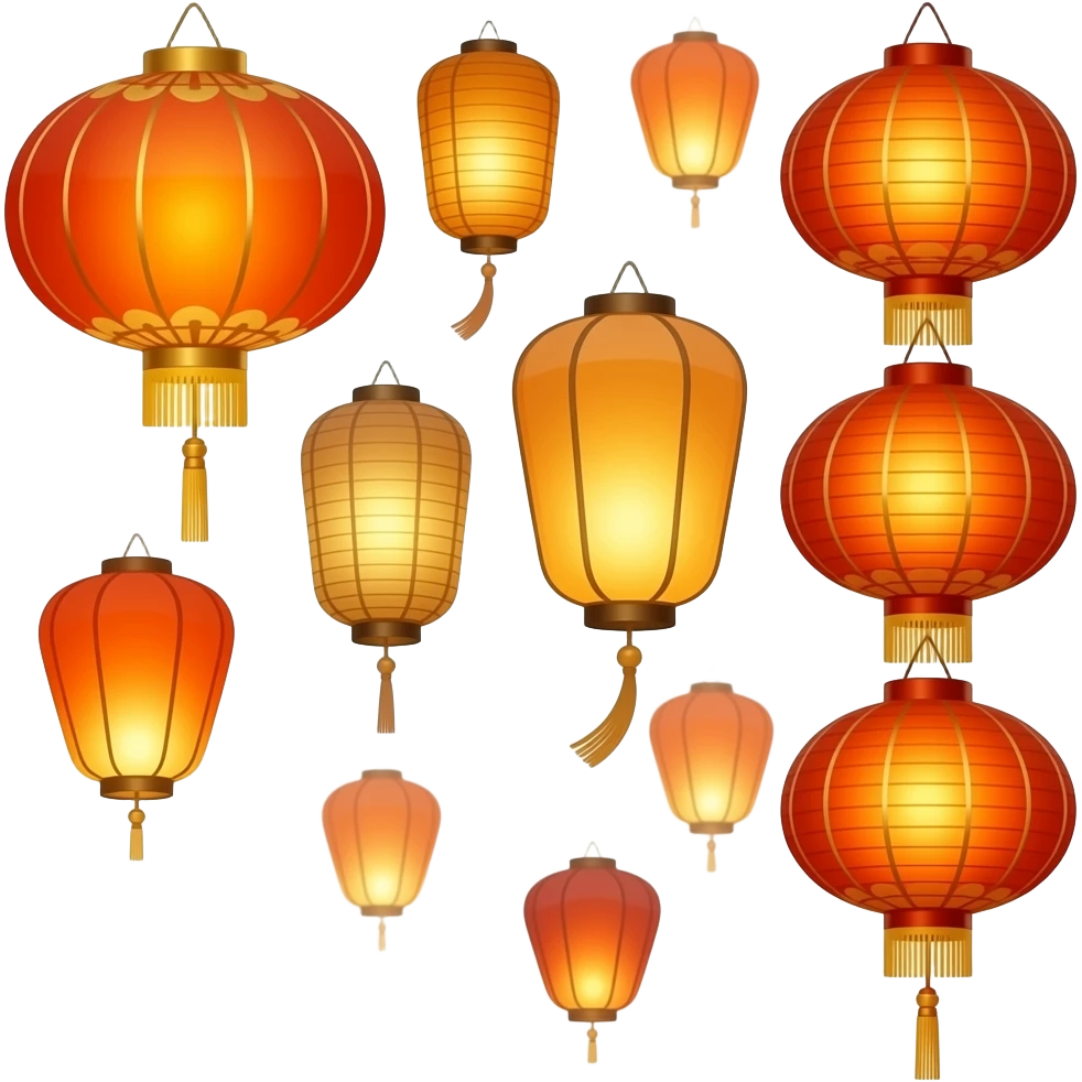 Golden, Orange, bronze, reddish Chinese lanterns flying in the sky as seen from afar emoji