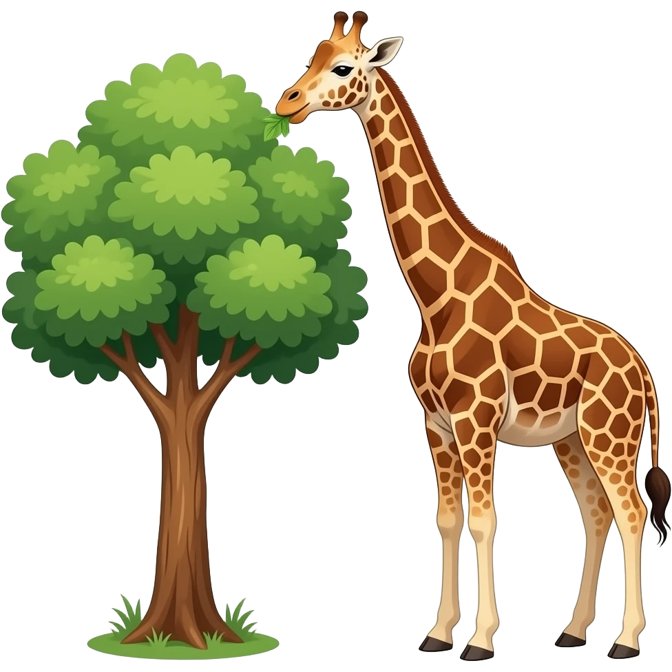Cartoon giraffe eating leaves from a tree emoji