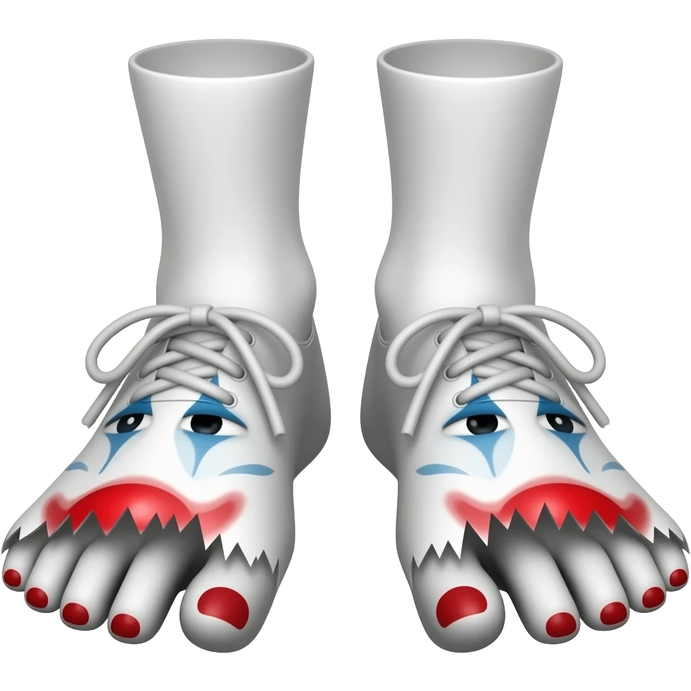 White feet with red toenails ripping of clown shoes emoji