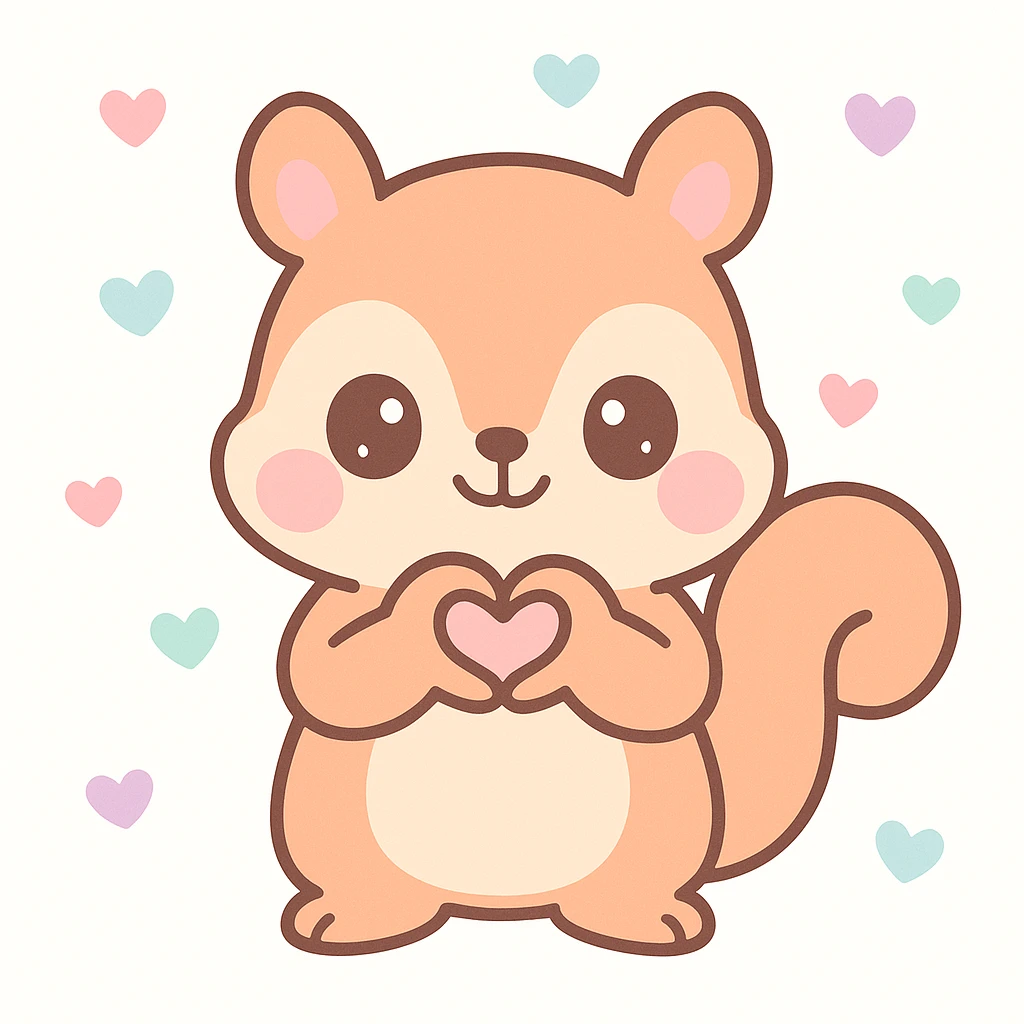 a cute squirrel making a heart shape with its hands, modern friendly style emoji