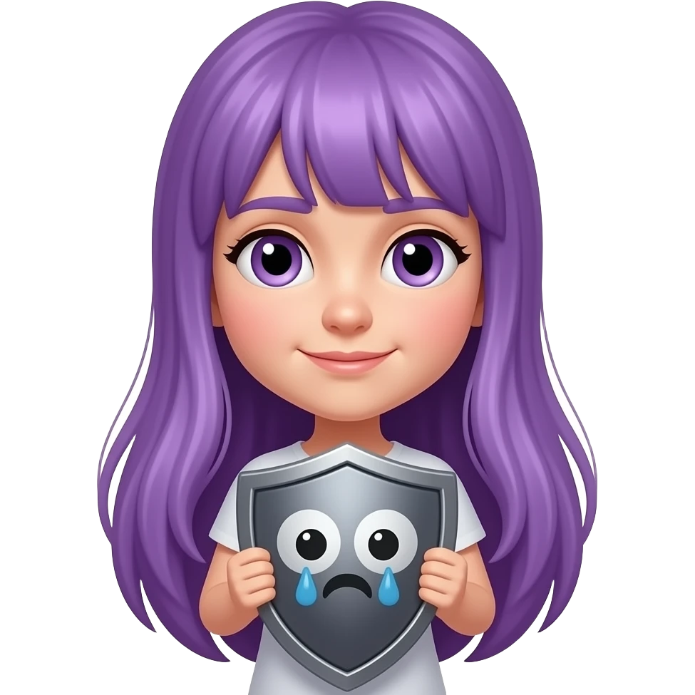 girl with long purple hair with sorry shield emoji
