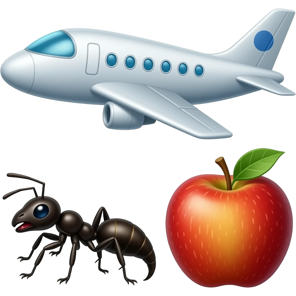 A is for airplane, alligator, ant, apple emoji