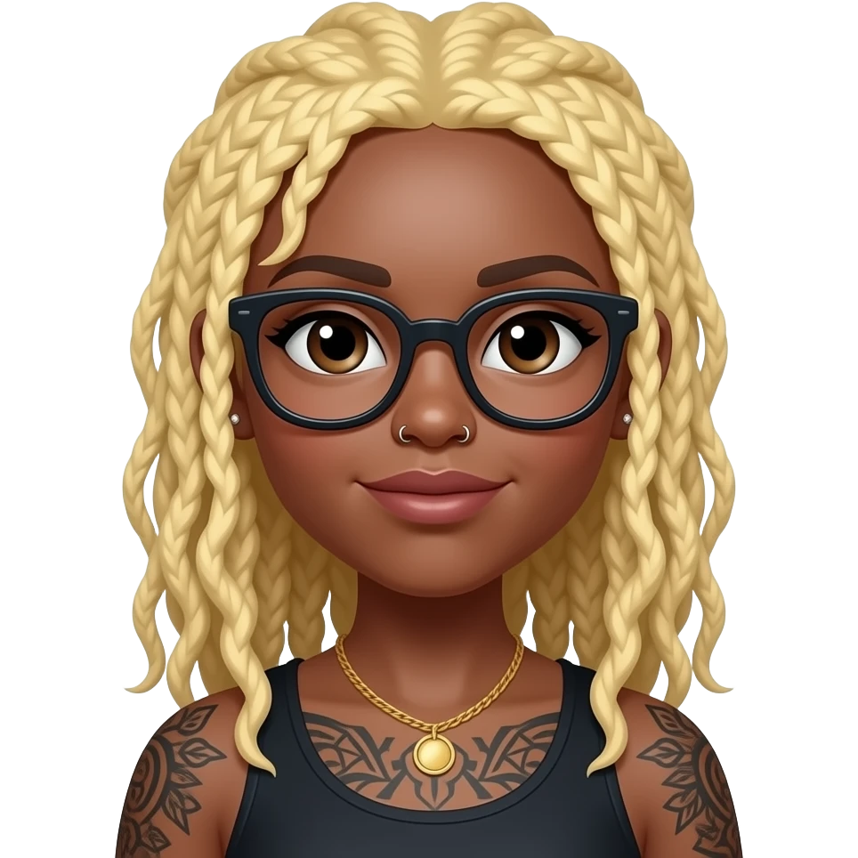 Black girl with blonde locs, glasses,nose piercings and tattoos emoji